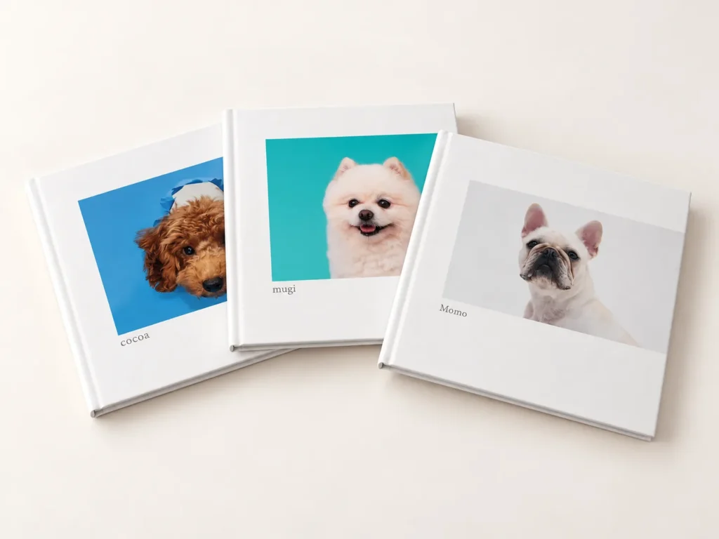 犬の写真を表紙にした3冊のオリジナルアルバム