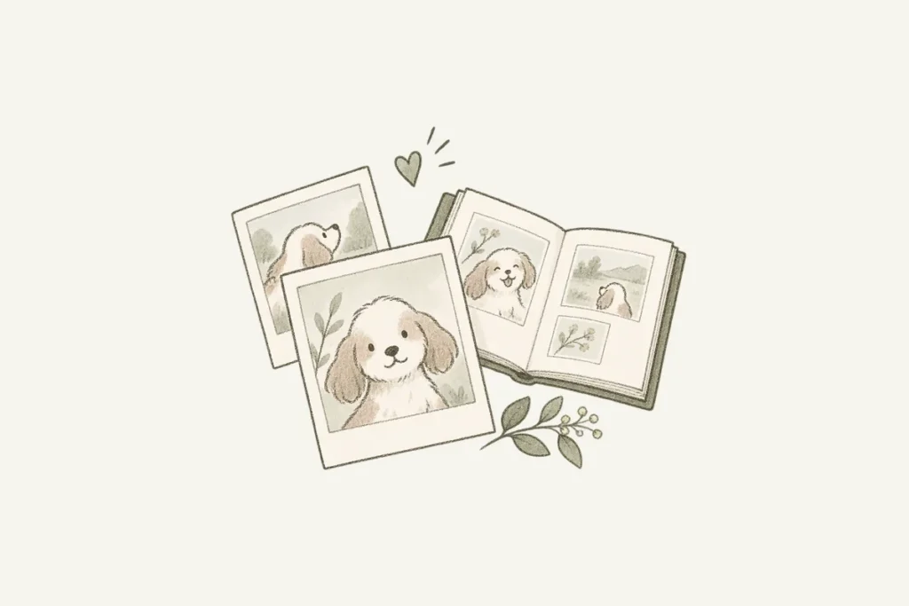 子犬の写真とアルバムのイラスト