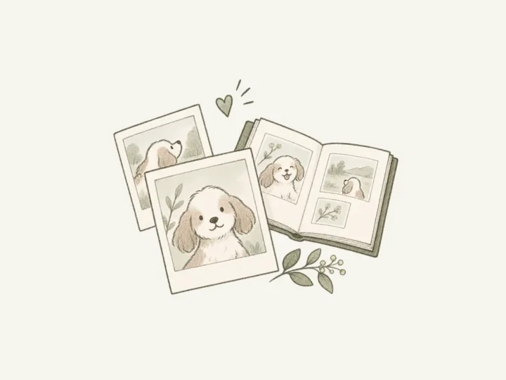 子犬の写真とアルバムのイラスト
